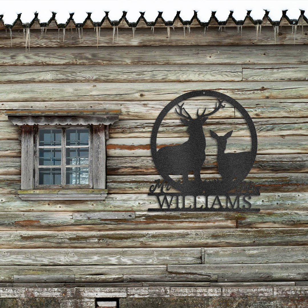 Stag and Doe Monogram - Steel Sign