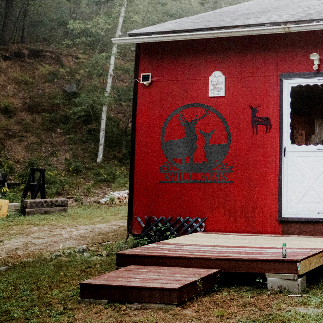 Stag and Doe Monogram - Steel Sign